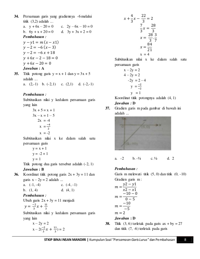 Materi persamaan garis lurus kelas xi pdf